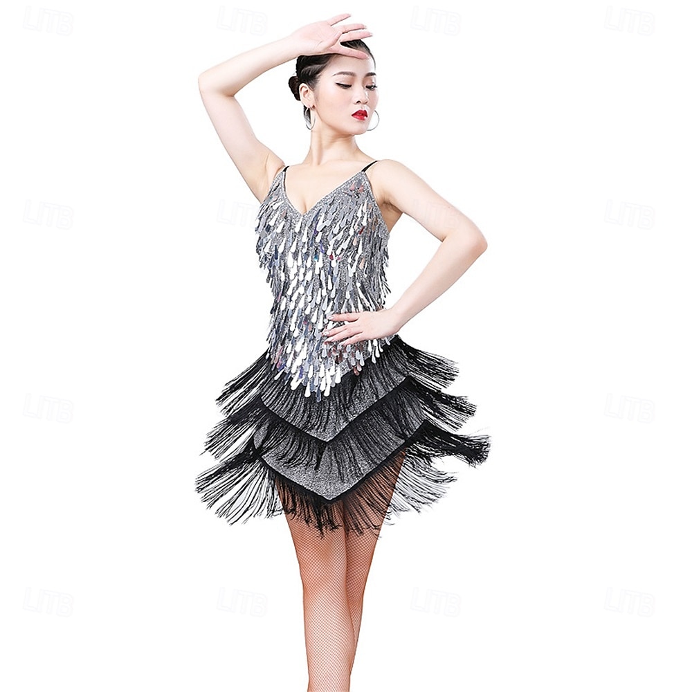 Costumi da ballo Samba Vestito scintillante in paillettes Finge Vestiti di danza tango latino Mini vestito Abbigliamento per carnevale Costumi per performance del 2026 a $47.99 –P8