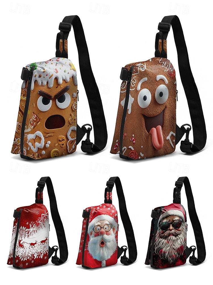 Men's Christmas Sling Bag - Multiple Fun Patterns, Santa, Reindeer & Gingerbread Designs, Adjustable Strap, Perfect for Holiday Gifts, Casual Wear and Festive Occasions. 2026 - $24.99 –P10