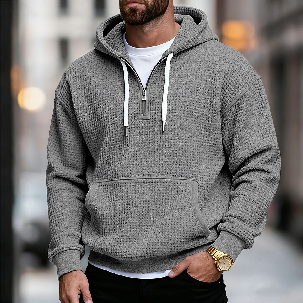 Per uomo Felpa con cappuccio Felpa con cappuccio a nido d'ape Felpa con cappuccio e zip corta Blu marino Grigio chiaro Grigio scuro Azzurro Con Cappuccio Semplice Tasca a marsupio Testurizzato Sport del 2026 a $28.99 –P1