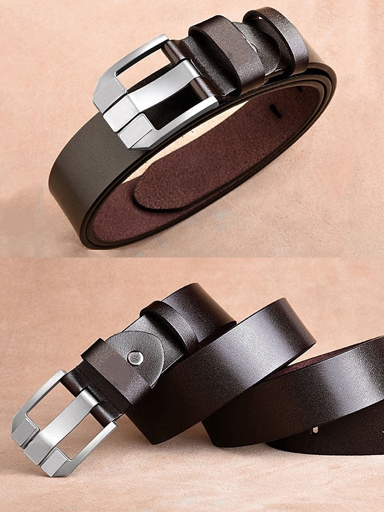 Cinturón de piel auténtica para hombre – diseño clásico con hebilla de acero inoxidable, perfecto para regalos de Navidad y para uso diario. 2026 - $18.99 –P8