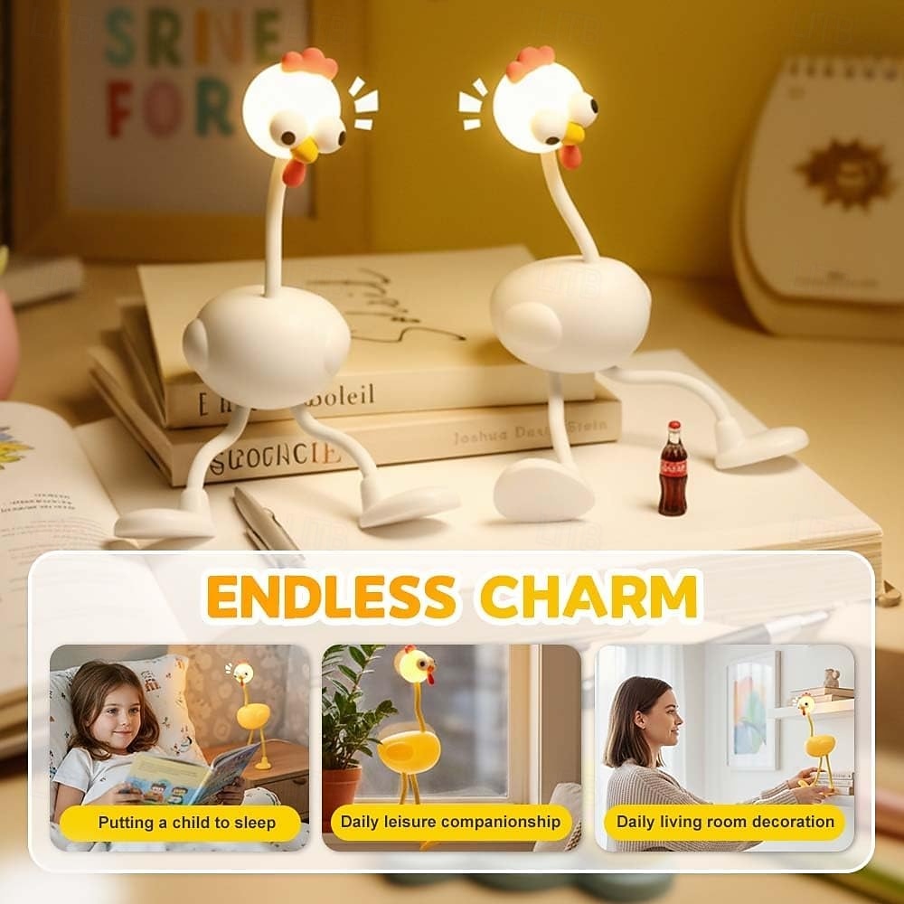 Rolig nattlampa med kyckling, dimbar söt LED-lampa i 3 nivåer, mysiga anime-lampor med böjbar svanhals, nattlampa med USB-batteri, unik dekorleksak till studentrummets skrivbord, roliga/skämtpresenter 2026 - $16.49 –P3