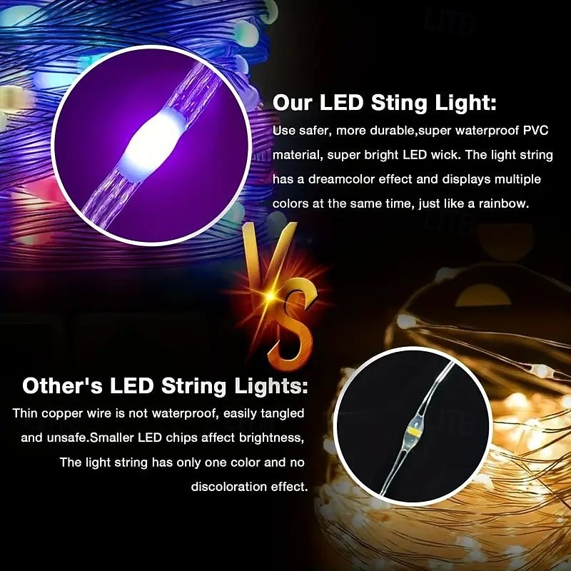 Smart Remote Control LED Fairy String Lights Support App Control USB Power Supply 200/100/50 LEDs Music Synchronization RGB Color Changing forWedding Home Bedroom Party Holiday Decoration 2026 - $25.99 –P9