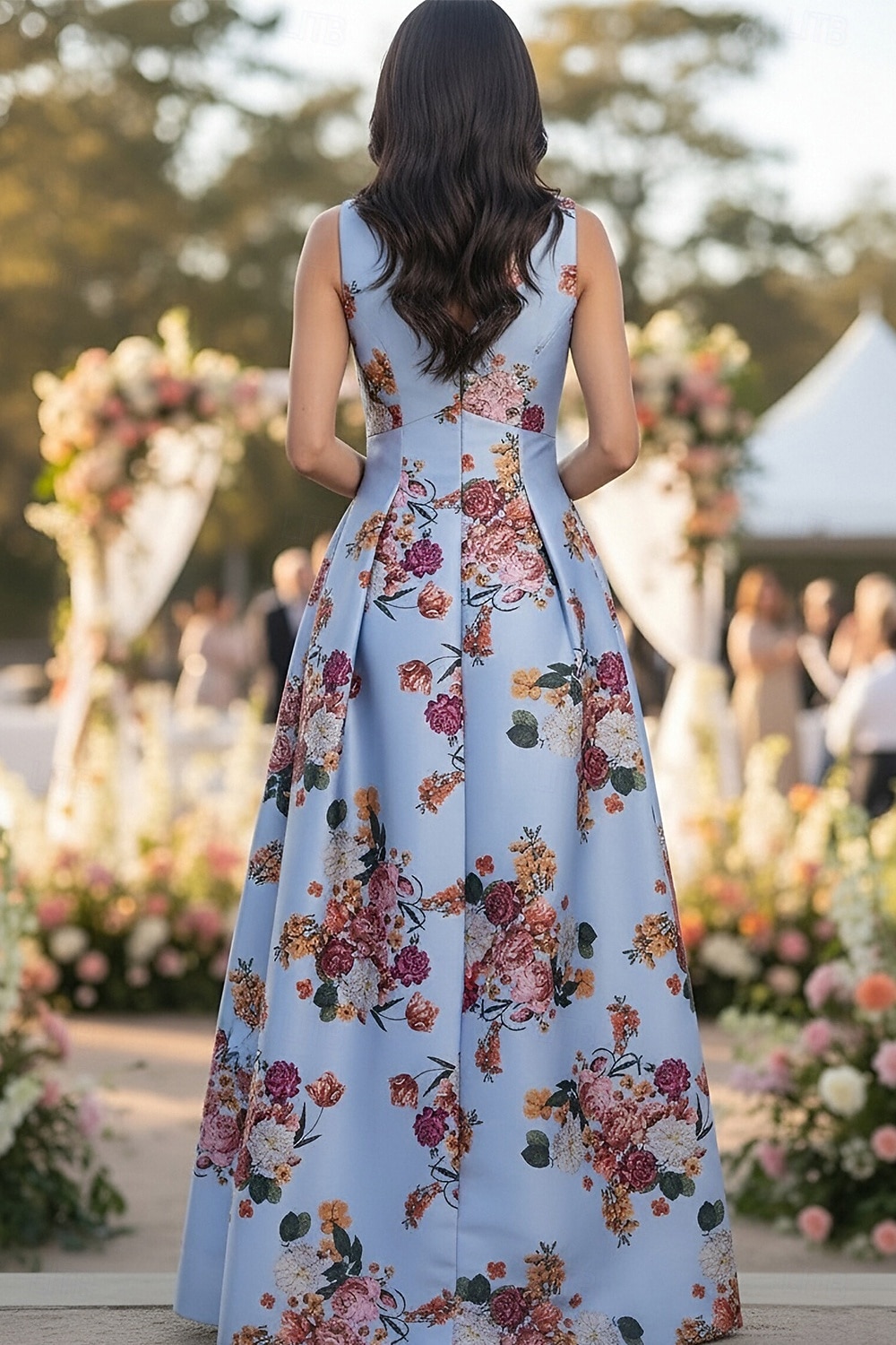 A-Linie Bodenlang Kleid für Hochzeitsgäste Abendkleid Brautmutterkleid Ärmellos V Ausschnitt Elegant Hoher Schlitz Formell Hochzeitsgast Satin mit Druck 2026 - $183.99 –P2