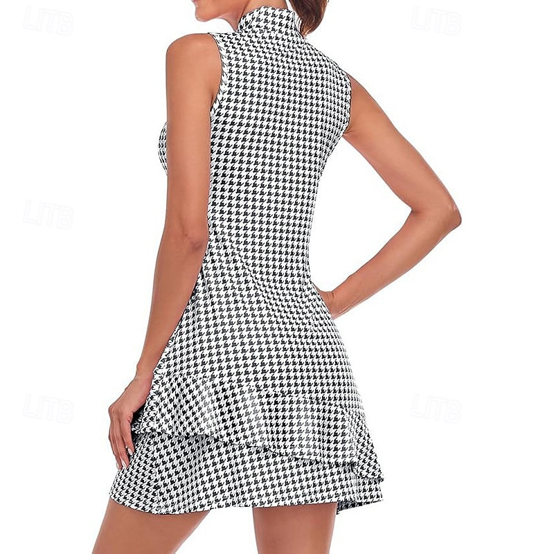 Damskie Graficzny Solidne kolory Sukienka do tenisa Sukienka sportowa Odprowadza wilgoć Oddychający Bransoletka tenisowa Obuwie sportowe Bieganie Kołnierz zapinany na zamek Sukienka Czarny Biały 2026 - $26.99 –P1