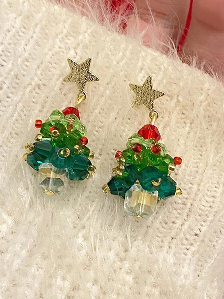 Bijuterii acrilice de Crăciun pentru femei – colier și cercei cu brad festiv și funde roșii, perfecți pentru petreceri și sărbători 2026 - $9.99 –P7