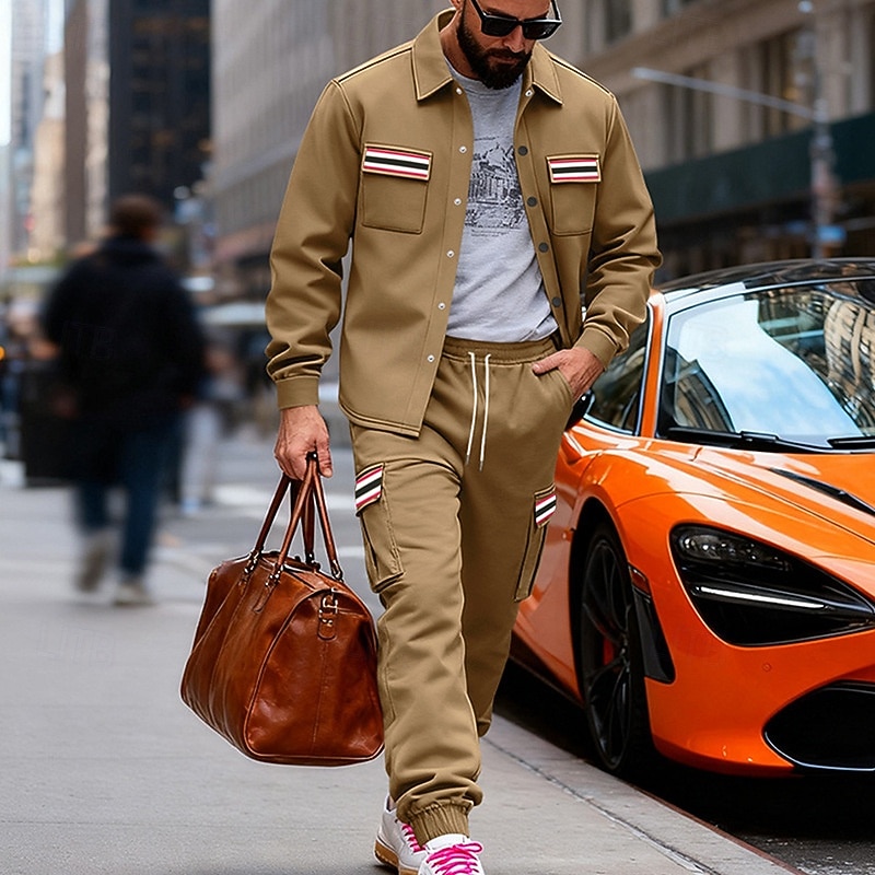 Ανδρικά Πουλόβερ Φόρμα Σετ ρούχων Jachetă Πέτο ΕΞΩΤΕΡΙΚΟΥ ΧΩΡΟΥ Καθημερινά Αθλητικά Κορδόνι Κουμπί επάνω Τσέπη Ταινία Μαύρο Ρουμπίνι Καφέ Πολυεστέρας Ρούχα Γυμναστικής Μοντέρνα Κομψό στυλ street 2026 - $55.99 –P17