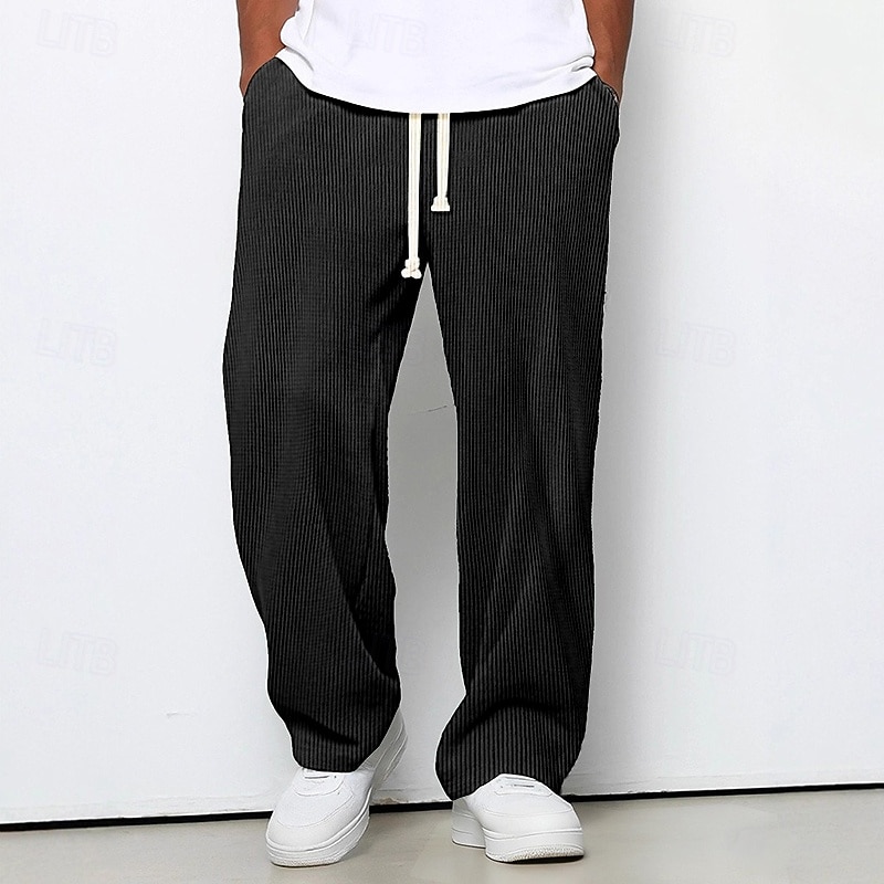 Męskie Spodnie dresowe z szerokimi nogawkami Spodnie Spodnie sztruksowe Luźne spodnie Spodnie codzienne Ściągana na sznurek Elastyczny pas Równina Prążki Odprowadza wilgoć Oddychający Pełna długość 2026 - $24.99 –P10