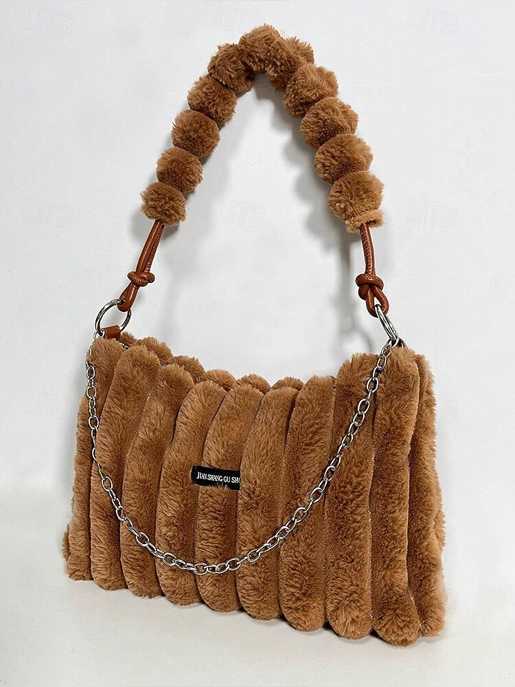 Women's Faux Fur Shoulder Bag, Multi-Color, Versatile Carry Styles, Fashionable Chain Strap, Ideal for Casual & Party Wear 2026 - $19.99 –P7