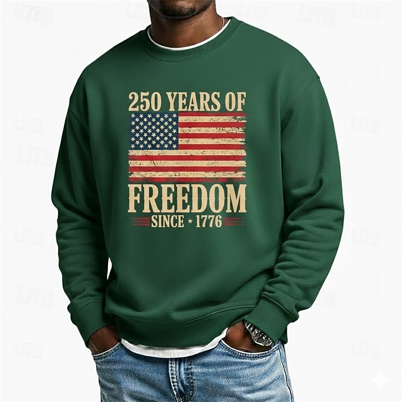 Men's Graphic American US Flag 250th Anniversary Sweatshirt Sports Fashion Daily Classic Crew Neck Outdoor Vacation Blue Black Red Green Printing Spring Fall Designer S M L XL XXL XXXL 2026 - $28.99 –P2