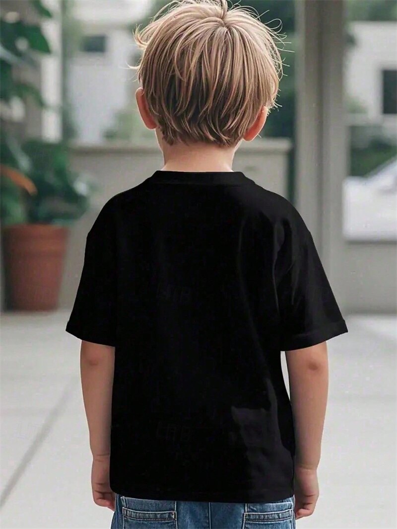 Bomull Barn Pojkar Svart Grafisk Tecknat Lekfull grafisk t-shirt T-shirt Blus Rund hals Kortärmad Utomhus Vardag Mode Streetwear Designer Tryck Sommar 2026 - $13.99 –P4