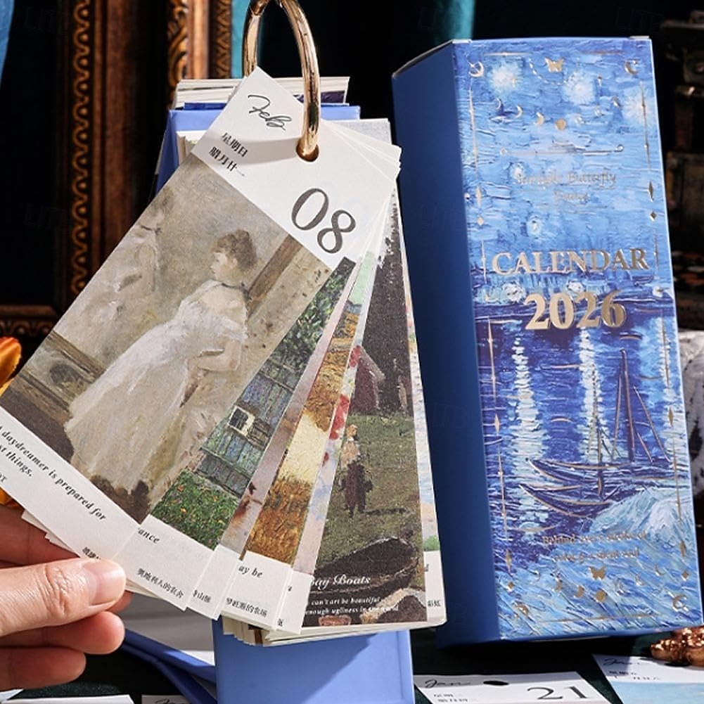 Agenda de bureau vintage 2026 - Calendrier de 365 jours avec reliure à anneaux dorés &Citations inspirantes - une page de peinture à l'huile par jour - idéal pour la maison et le bureau &organisation de 2026 ? $20.99 –P6