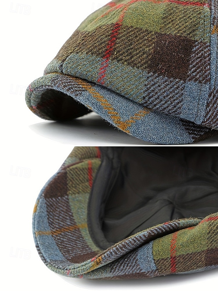 Pánská vintage britská kostkovaná čepice pro novináře – polyesterový materiál, více barev, klasický retro styl pro běžné nošení a outdoor 2026 - $14.99 –P9