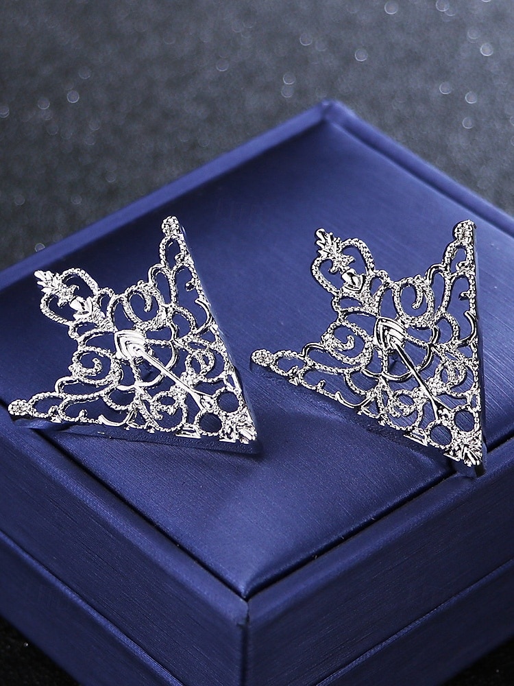 spilla con punte per colletto in lega da uomo: elegante design vintage con dettagli in cristallo, disponibile in più colori, perfetta per eventi formali e abbigliamento da lavoro del 2026 a $7.99 –P5