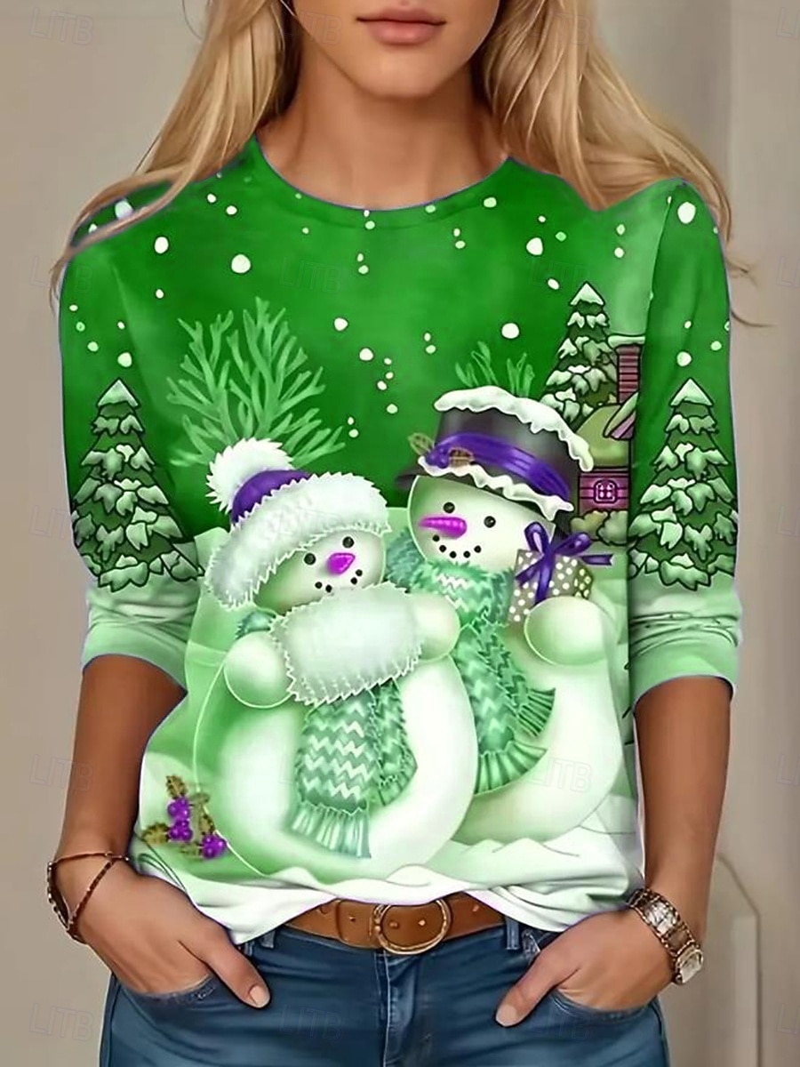 Noël Femme T Shirt Graphique Mode Vintage Élégante Manches Longues Col Ras du Cou Tops Réguliers Imprimé Blanc Rouge Bleu Printemps Automne Hiver de 2025 ? $10.99 –P7