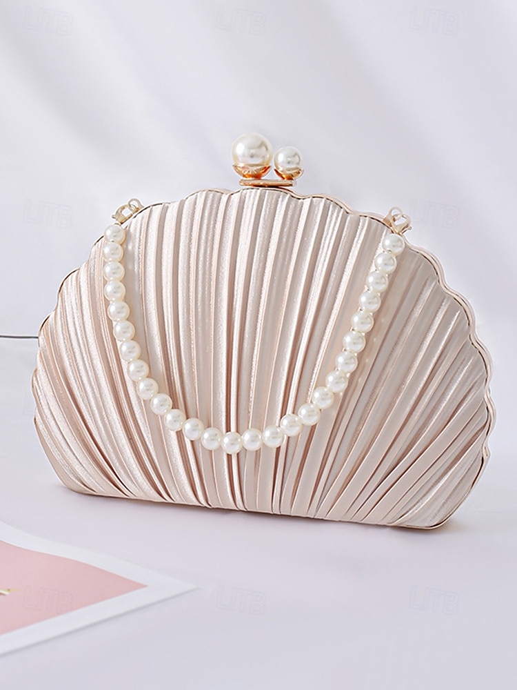 plisowana damska kopertówka z perłowym uchwytem – elegancka wieczorowa torebka, w wielu kolorach – idealna na wesela, imprezy i specjalne okazje 2026 - $29.99 –P8