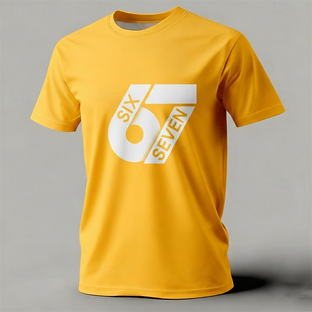2026年 男性用 グラフィック 67 Tシャツ 面白いTシャツ 半袖シャツ 半袖 Tシャツ 3Dプリント クルーネック シャツ ファッション デザイナー ベーシック 日常 バケーション ストリート ブラック イエロー ルビーレッド 夏 春 衣類 S M L XL XXL XXXL  コレクション – $20.99 –P6