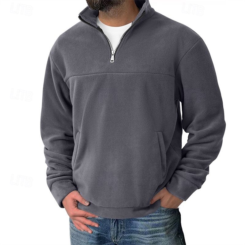 Men's Sweatshirt Fleece Sweatshirt Pullover Quarter Zip Sweatshirt Black Army Green Navy Blue Khaki Dark Gray Half Zip Plain Casual Daily Sports & Outdoor Polyester Streetwear Basic Casual Fall 2026 - $32.99 –P11