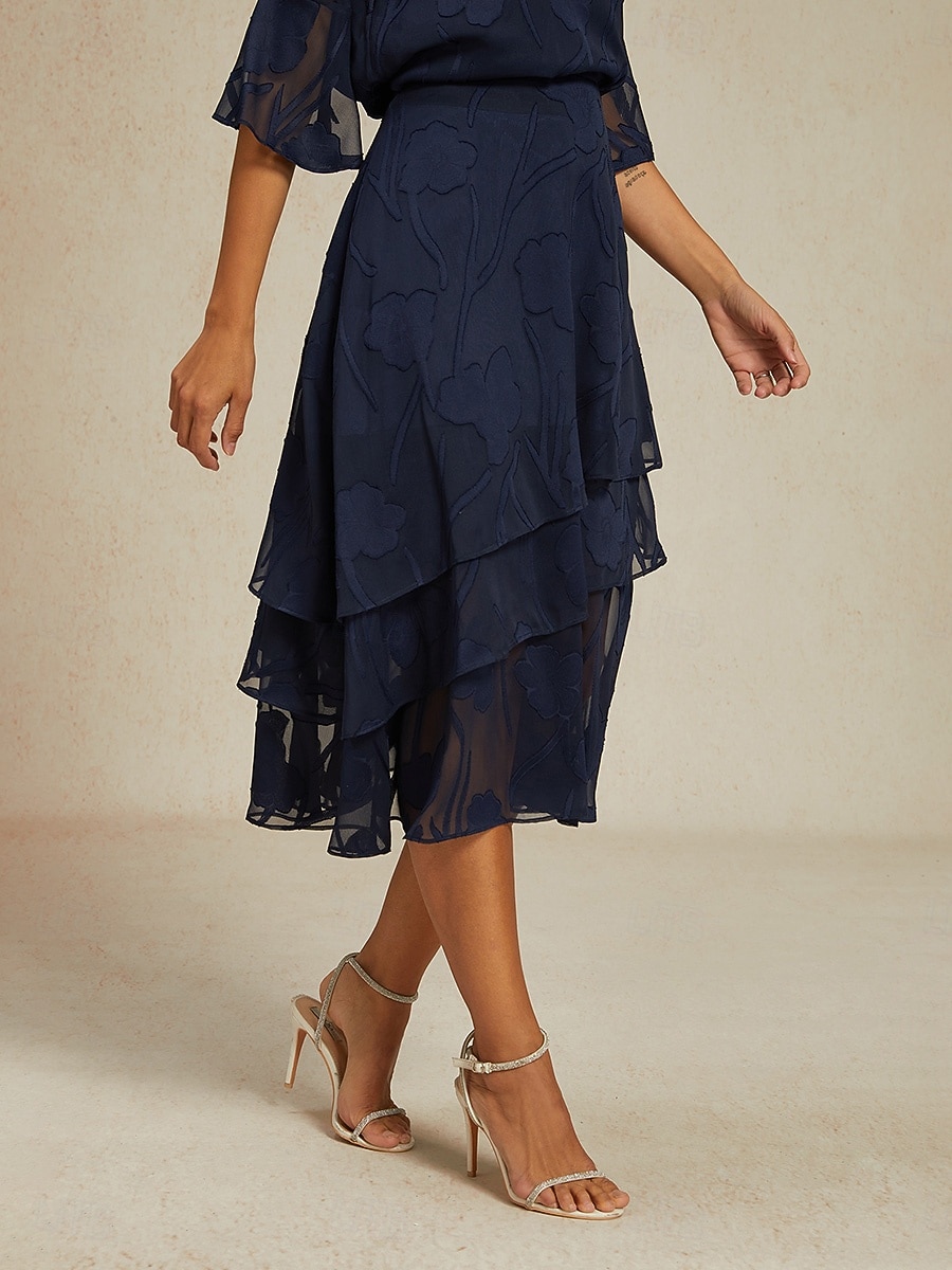 Γυναικεία Κομψό Καθημερινό Μίντι Μεσαία Μέση Φούστες Φλοράλ Δαντέλα Με Βολάν Ακανόνιστος γιακάς Μικροελαστικό Ημερομηνία Καθημερινά Βαθυγάλαζο Άνοιξη, Φθινόπωρο, Χειμώνας, Καλοκαίρι 2026 - $65.99 –P4