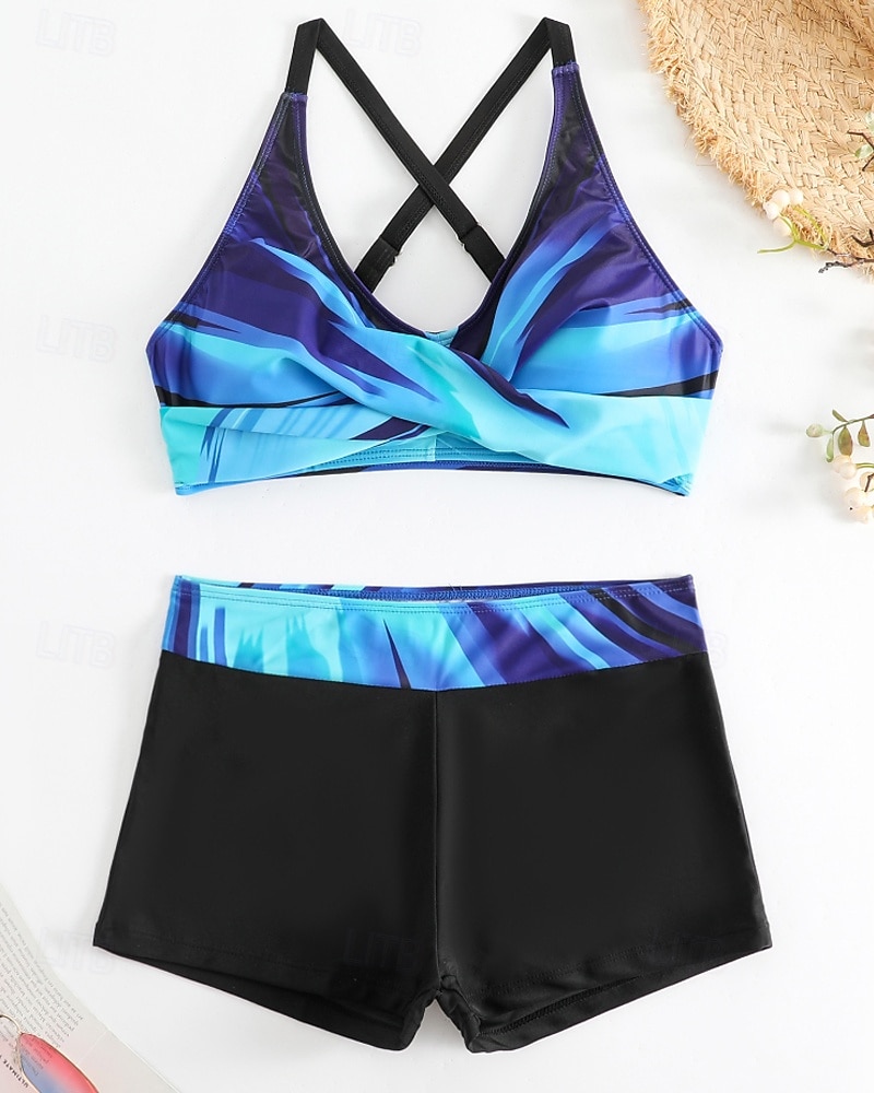 Women's Swimwear 2 Piece Shorts Swimsuit Backless Vacation Beach Wear Geometic V Neck Sleeveless Bathing Suits 2026 - $24.99 –P17