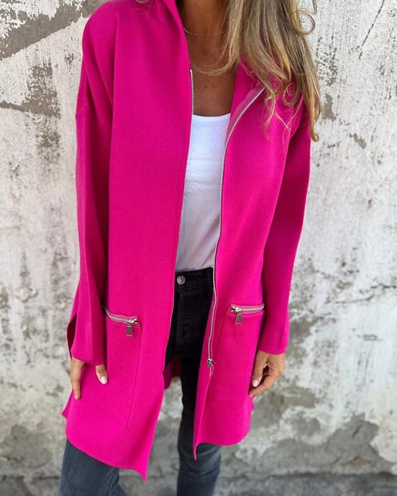 Damen Wintermantel Kapuzenjacke Warm Bequem Reißverschluss Tasche Lässig Einfach Outdoor Urlaub Heim Alltagskleidung Lang Mit Kapuze Normale Passform Langarm Oberbekleidung Schwarz Rote Kamel Herbst 2026 - $19.99 –P11