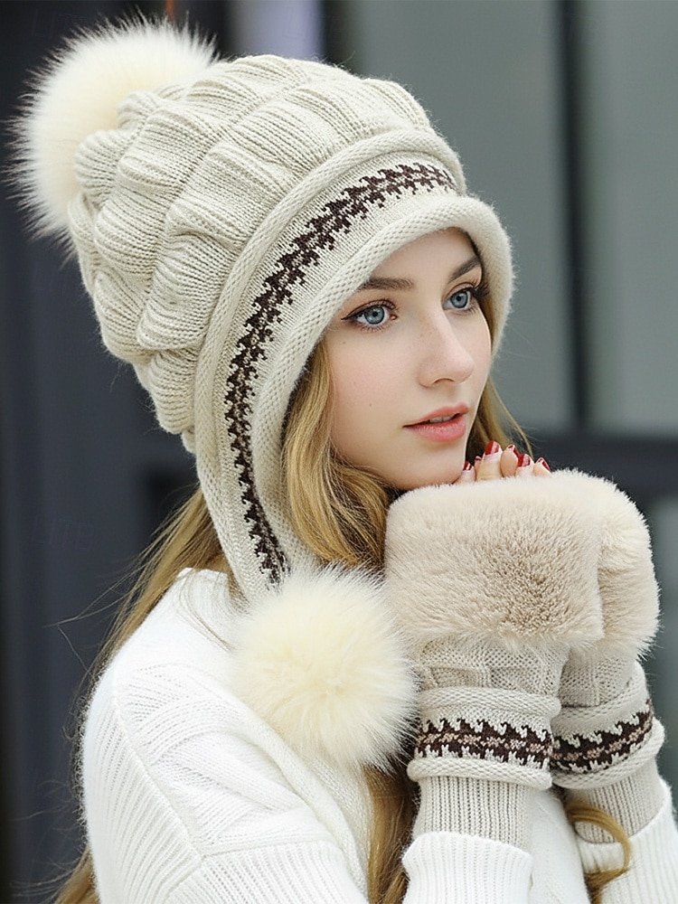 مجموعة قبعات وقفازات محبوكة لعيد الميلاد للنساء، متوفرة بألوان متعددة، مريحة وأنيقة، مثالية للأنشطة الخارجية في الشتاء وهدايا العطلات 2026 - $18.99 –P10