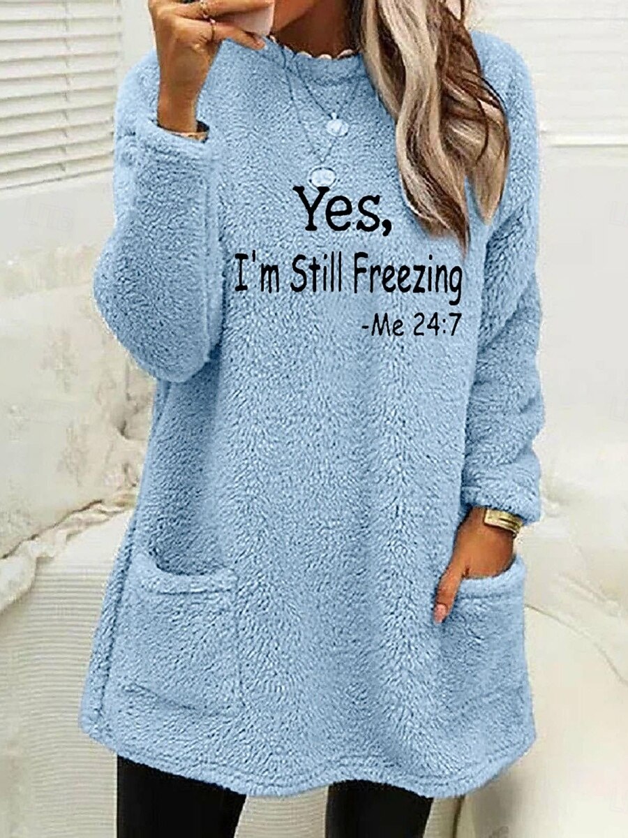 Per donna Felpa Pullover Lettera Casual Manica Lunga Girocollo Top lunghi Streetwear Abbigliamento Quotidiano Tasca Stampato Blu Nero Bianco Rosa Verde militare Autunno Inverno del 2026 a $24.99 –P1