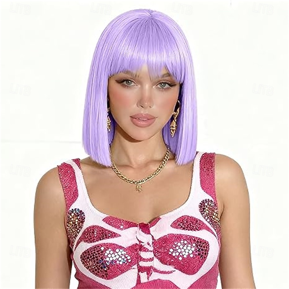 Parrucca di Carnevale 2026 Biondo Nero Blu Liscio Ciocca Corto Parrucca sintetica da festival Martedì grasso Parata Capelli per costumi da cosplay per Da donna del 2026 a $21.99 –P6