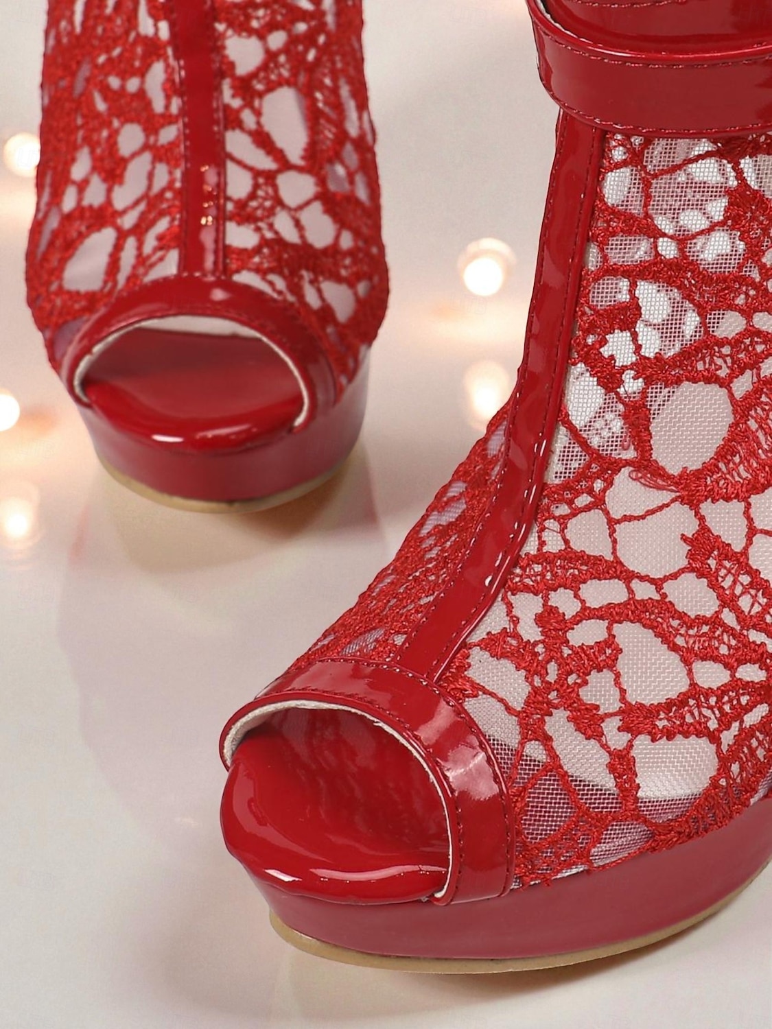 Dámské fialové krajkové boty na platformě s otevřenou špičkou - sexy síťované kotníkové boty s přezkou na noční život a párty 2026 - $42.99 –P5