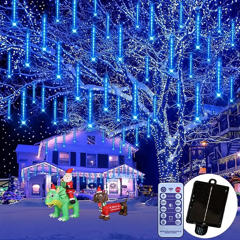 2 In 1 Buiten Zonne- Meteor Shower Licht String 16Tubes 384 LED Parels Binnen en Buiten Binnenplaats Dakrand Balkon Portiek Bruiloft Festival Sfeer Decoratieve Lichten Afstandsbediening 2026 - $32.99 –P4