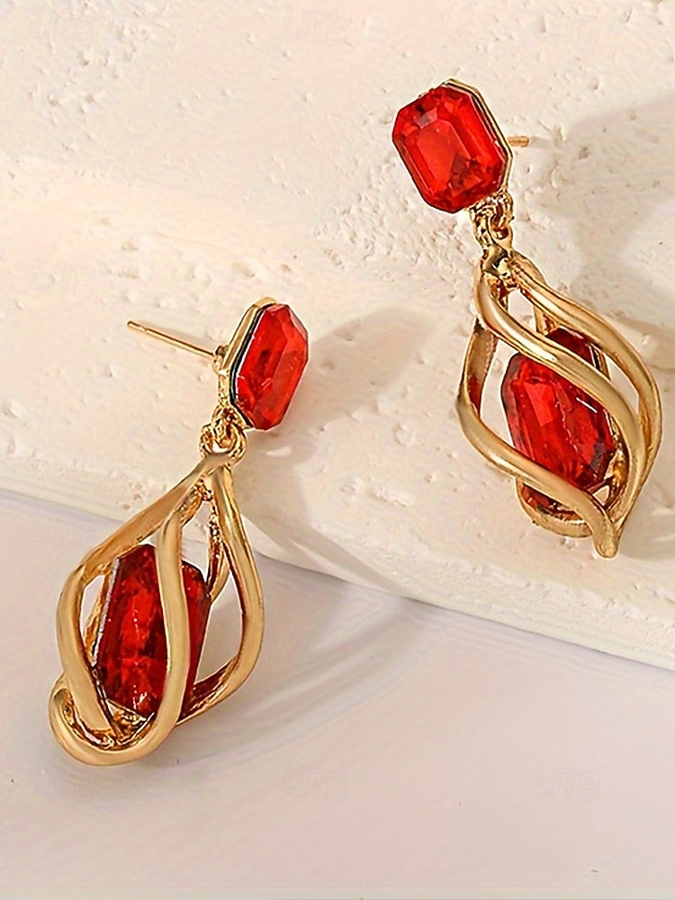 Damskie kolczyki ze stopu metali, w wielu kolorach, elegancki design z kamieniem szlachetnym na święta Bożego Narodzenia i oficjalne okazje 2026 - $4.99 –P7