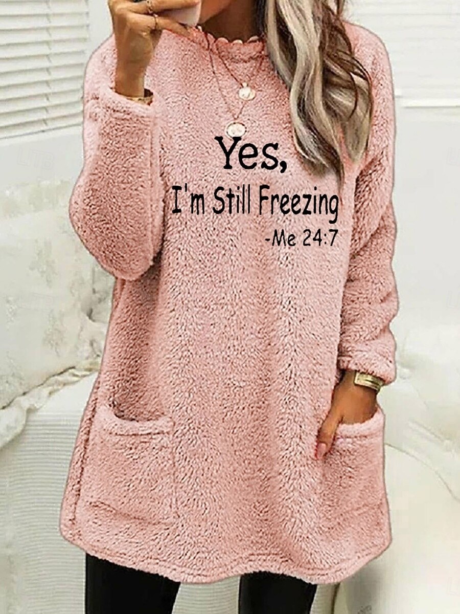 Per donna Felpa Pullover Lettera Casual Manica Lunga Girocollo Top lunghi Streetwear Abbigliamento Quotidiano Tasca Stampato Blu Nero Bianco Rosa Verde militare Autunno Inverno del 2026 a $24.99 –P2