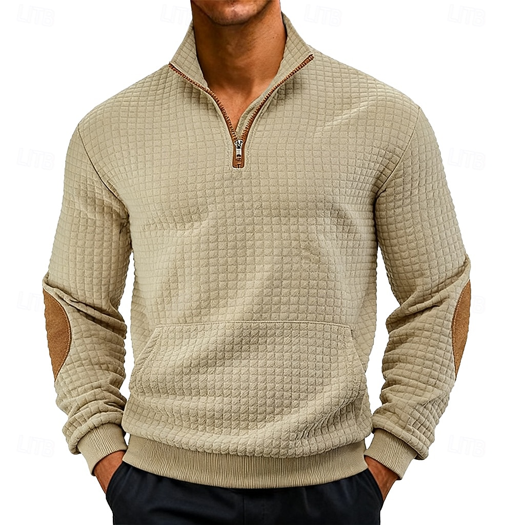 Herren Zip Up Sweatshirt Waffel-Sweatshirt Pullover Schwarz Weiß Marineblau Khaki Dunkelgray Halber Reißverschluss Einfach Reißverschluss Tasche Arbeit Sport & Outdoor Lässig ohne Druck Aktiv Vintage 2026 - $28.99 –P1