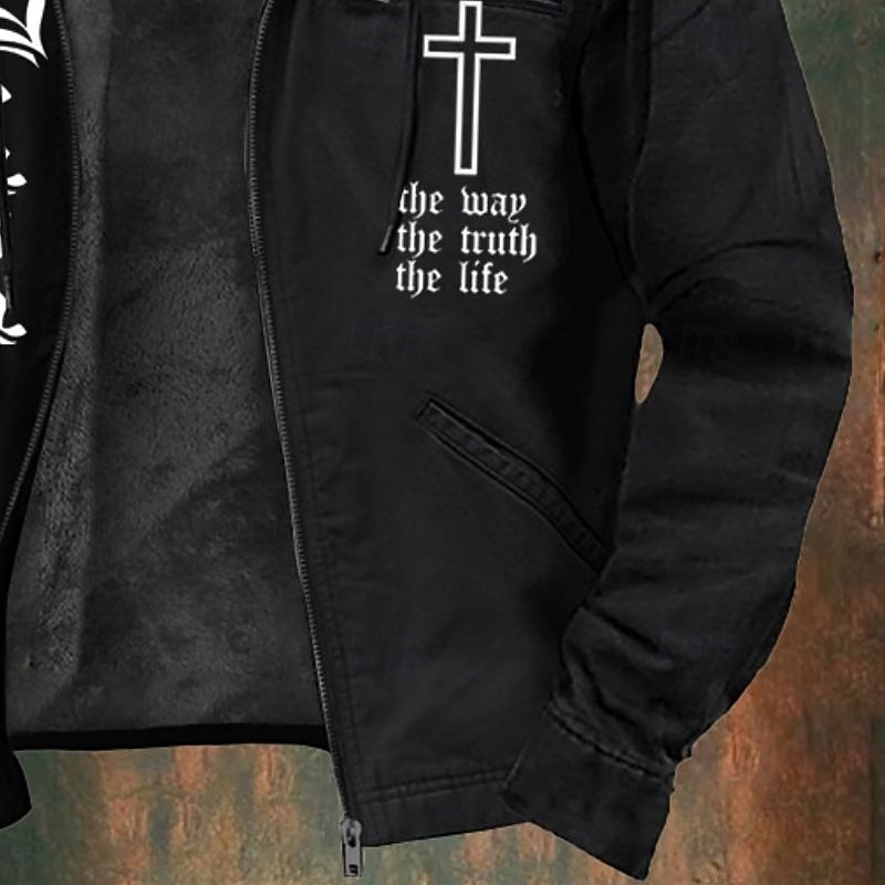 Per uomo Felpa con cappuccio a zip intera Giacca in Pile Felpa con cappuccio in pile Nero Con Cappuccio Lettera Croce Tasca Stampato Sport & Outdoor Casuale Quotidiano Poliestere Streetwear Retr del 2026 a $62.99 –P2