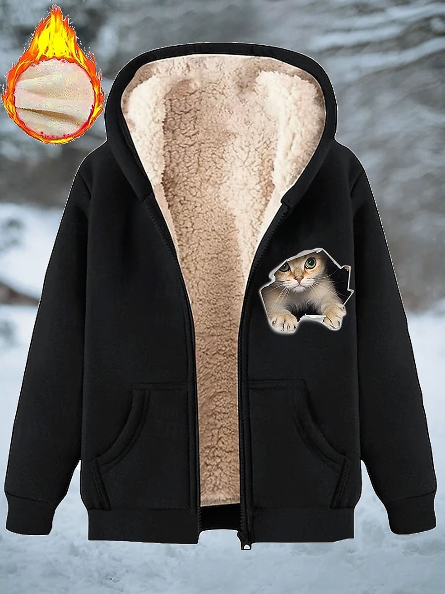 Γυναικεία Χειμερινό παλτό Διατηρείτε Ζεστό Φερμουάρ Τσέπη Στάμπα Μοντέρνα Καθημερινό Ζώο Δρόμος Causal Κοντό Με Κουκούλα Κανονικό Μακρυμάνικο Εξωτερικά ενδύματα Θαλασσί Μαύρο Ρουμπίνι Άνοιξη Φθινόπωρο 2026 - $51.99 –P1