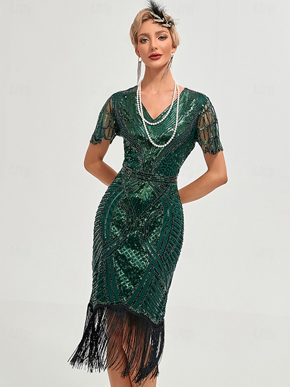 Goldene Zwanziger 1920er Knielang Flapper Kleid Kurze Ärmel Der große Gatsby Flapper-Mädchen Pailletten Fransen V Ausschnitt Kostüm Damen Weihnachten Karneval Abendgesellschaft Flüsterkneipe Maskerade 2026 - $47.99 –P4