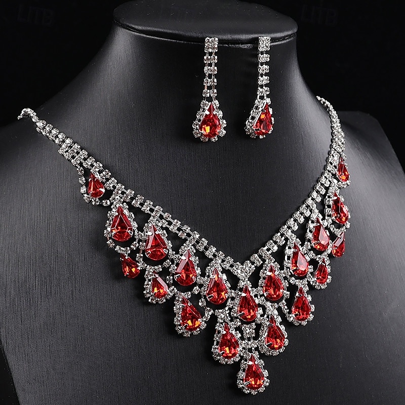 Ensemble collier et boucles d'oreilles pendantes en argent plaqué violet pour femme - bijoux de mariée élégants en cristal pour mariages, bals de fin d'année et soirées habillées de 2026 ? $11.99 –P7