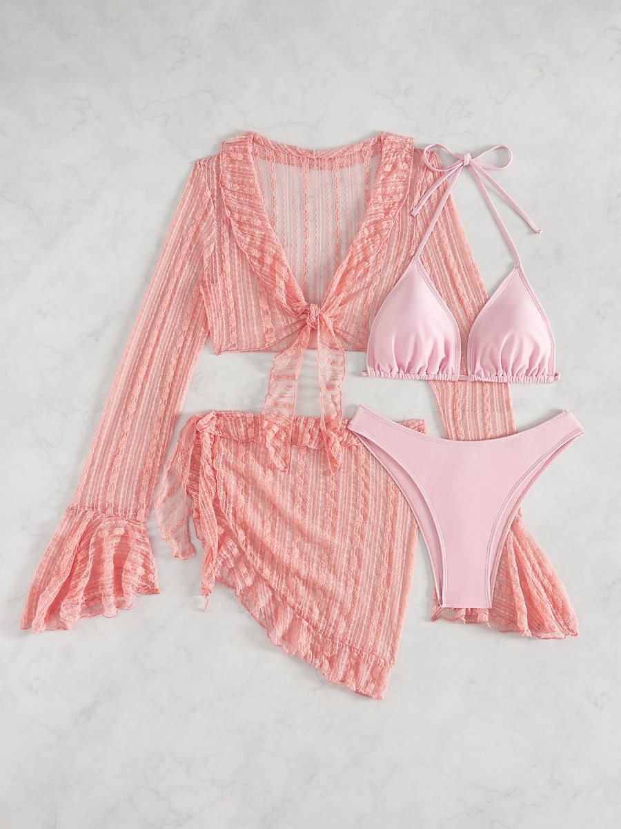 Dames Bikini Badpak Rok Slank Rugloos Vakantie Strandmode Effen Kleur V Hals Mouwloos Lange Mouwen Badpak 2026 - $28.99 –P7