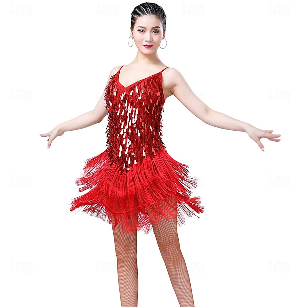 Costumi da ballo Samba Vestito scintillante in paillettes Finge Vestiti di danza tango latino Mini vestito Abbigliamento per carnevale Costumi per performance del 2026 a $47.99 –P9