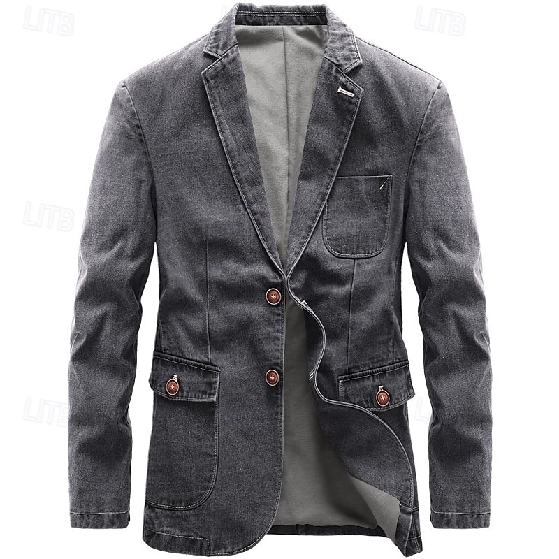Per uomo Blazer Giacca di Jeans Vacanza Casuale Abbigliamento quotidiano Moda Casual Primavera & Autunno Cotone Poliestere Jeans Tasca Bottoni Confortevole Monopetto Giacca Nero Grigio del 2026 a $62.99 –P1