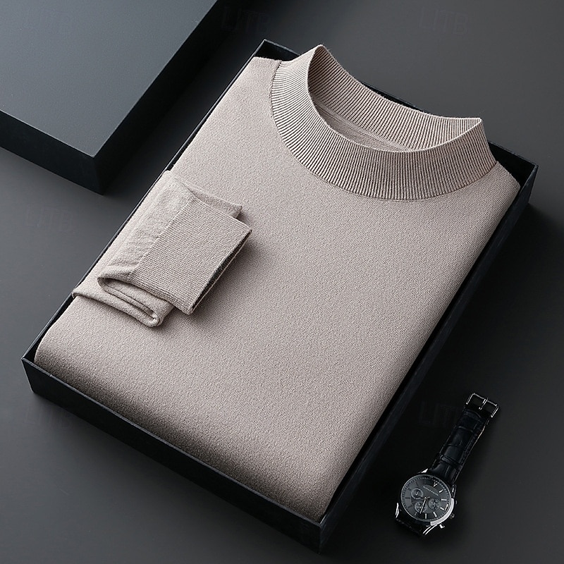 Муж. Пуловер Свитер Вязаный свитер Рельефный узор Вязать Обычные топы Трикотаж Полотняное плетение Вырез под горло Мода Классический Отпуск На каждый день Одежда Осень Зима Синий Черный S M L 2026 - $29.99 –P1