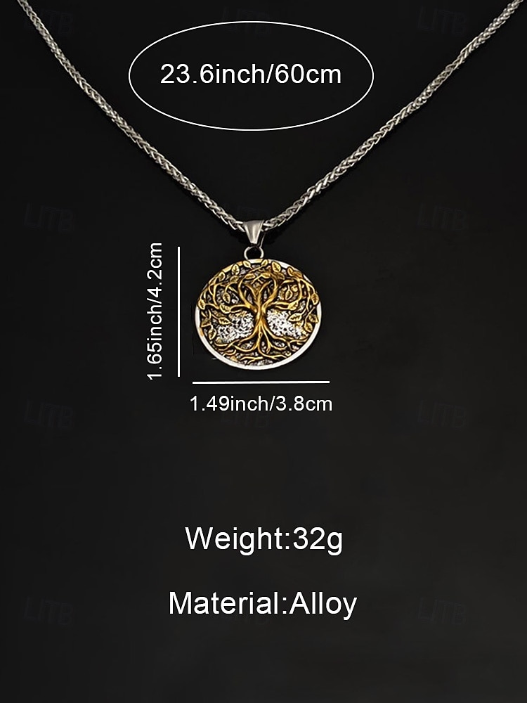 Men's Viking Tree of Life Pendant Necklace - Alloy Material, Vintage Gold and Silver Design, Nordic-Inspired, Perfect Gift for Nature Lovers, Casual and Formal Occasions 2026 - $7.99 –P7