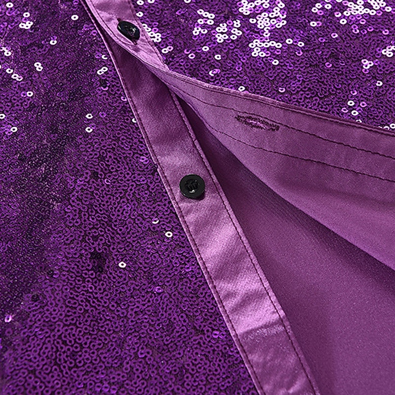 Herr Skjorta Satinskjorta Casual skjorta Knapp upp skjorta Balskjorta Slät Bröllop Fest Blå Purpur Långärmad Kavajslag Vår & Höst Alla årstider Kläder Paljett 2026 - $25.99 –P4