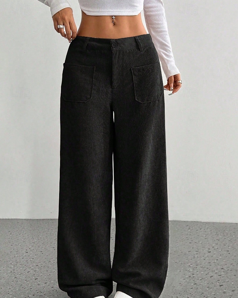 Per donna Culotte Gamba Larga Chinos Streetwear Casual Lunghezza intera Vita media Semplice Tasca Elastico in vita Confortevole Inelastico Quotidiano All'aperto Vacanza Aalbicocca Grigio Blu marina del 2026 a $14.49 –P15