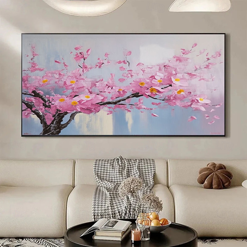 Pictură manuală înflorită cu flori de cireș roz, pictată manual, 3D, peisaj floral, artă de primăvară, textură de floare, artă de perete, pictură abstractă în vârful copacilor, cadou personalizat 2026 - $122.99 –P3