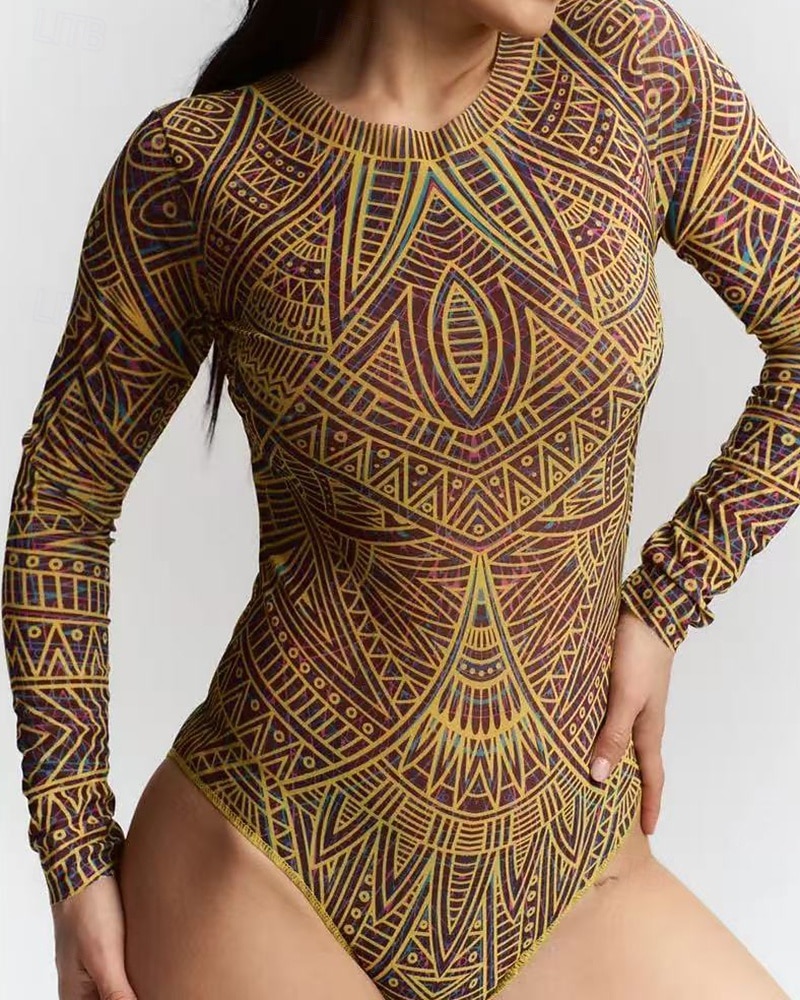 Γυναικεία Προστατευτικά Μαγιό Ολόσωμα μαγιό Γραφική Μπόχο Δίχτυ Προστασία UV Αναπνέει Μακρυμάνικο Μαγιό Σέρφινγκ Παραλία Διακοπές Άνοιξη 2026 - $25.99 –P6
