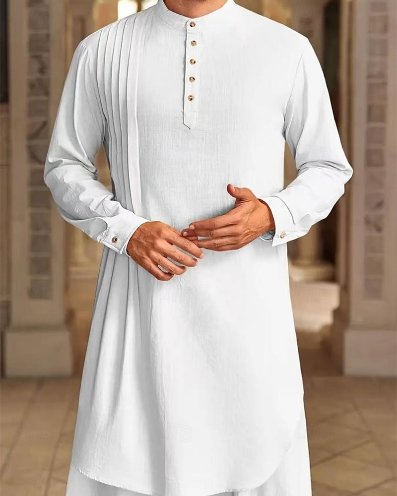 Homme Loungewear Chemise de Nuit Uni Élégant Confort Maison Quotidien Coton Respirant Col montant manche longue Printemps Automne Noir Blanche de 2026 ? $30.99 –P1