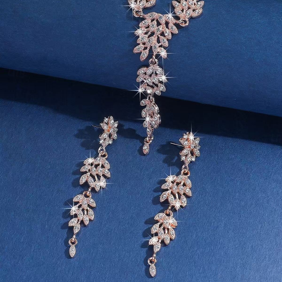 Gouden damesketting en oorbellenset met strass-steentjes - elegante, glinsterende sieraden voor feest- en avondgelegenheden 2026 - $19.99 –P4