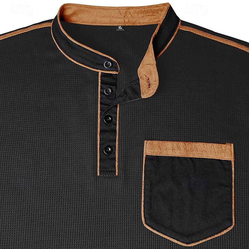 Bărbați Cămașă Henley Waffle Tricouri Cămăși bărbătești cu petice la coate Manșon Lung Culoare solidă Simplu Modă Designer Casual Bloc de Culoare Nasturi Henley Casual Zilnic În aer liber Vară Toamn 2026 - $24.99 –P3
