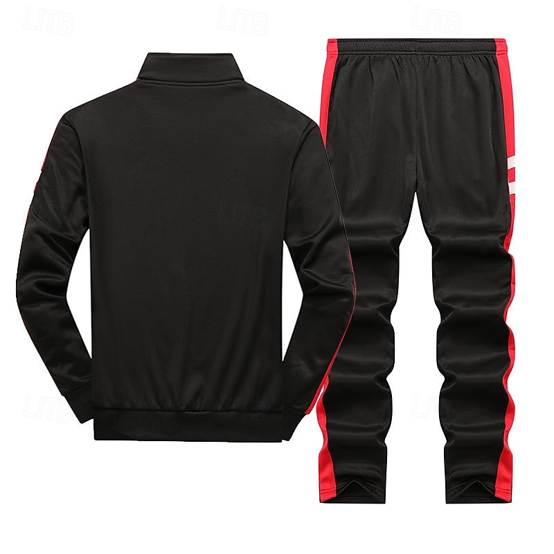 Voor heren Sweatshirt Trainingspak Kledingset Opstaand Buiten Dagelijks Sport Trekkoord Rits omhoog Zak Kleurenblok blauw Zwart Grijs Polyester Sportkleding Modieus Streetwear Lente 2026 - $35.99 –P4