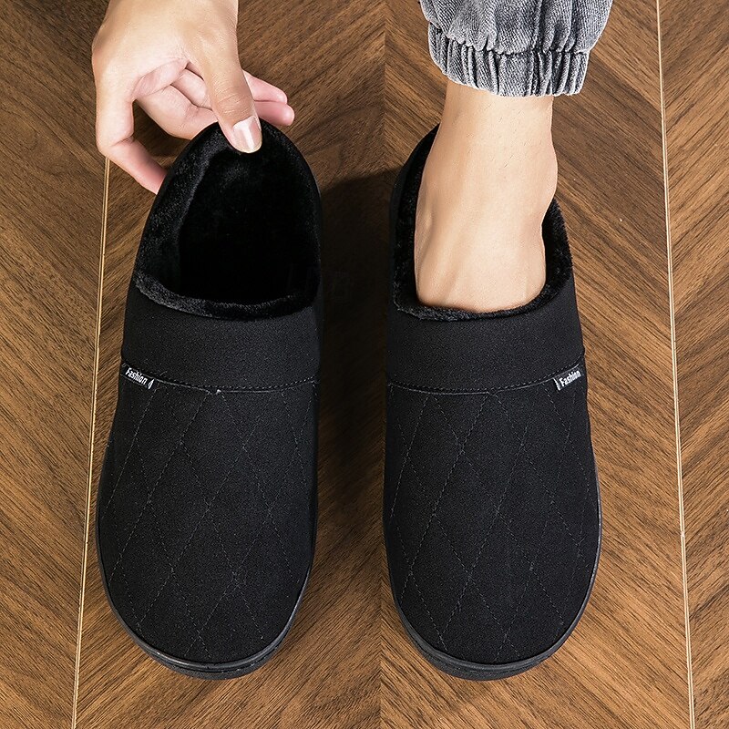 Per uomo Pantofole & Infradito Pantofole di peluche Foderato in pile Camminata Casual Quotidiano Pelle sintetica Caldo Confortevole Mocassino Nero Blu Inverno del 2026 a $24.99 –P3